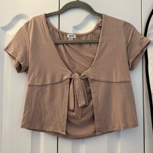 Garage Tan Tie-Front Crop Top